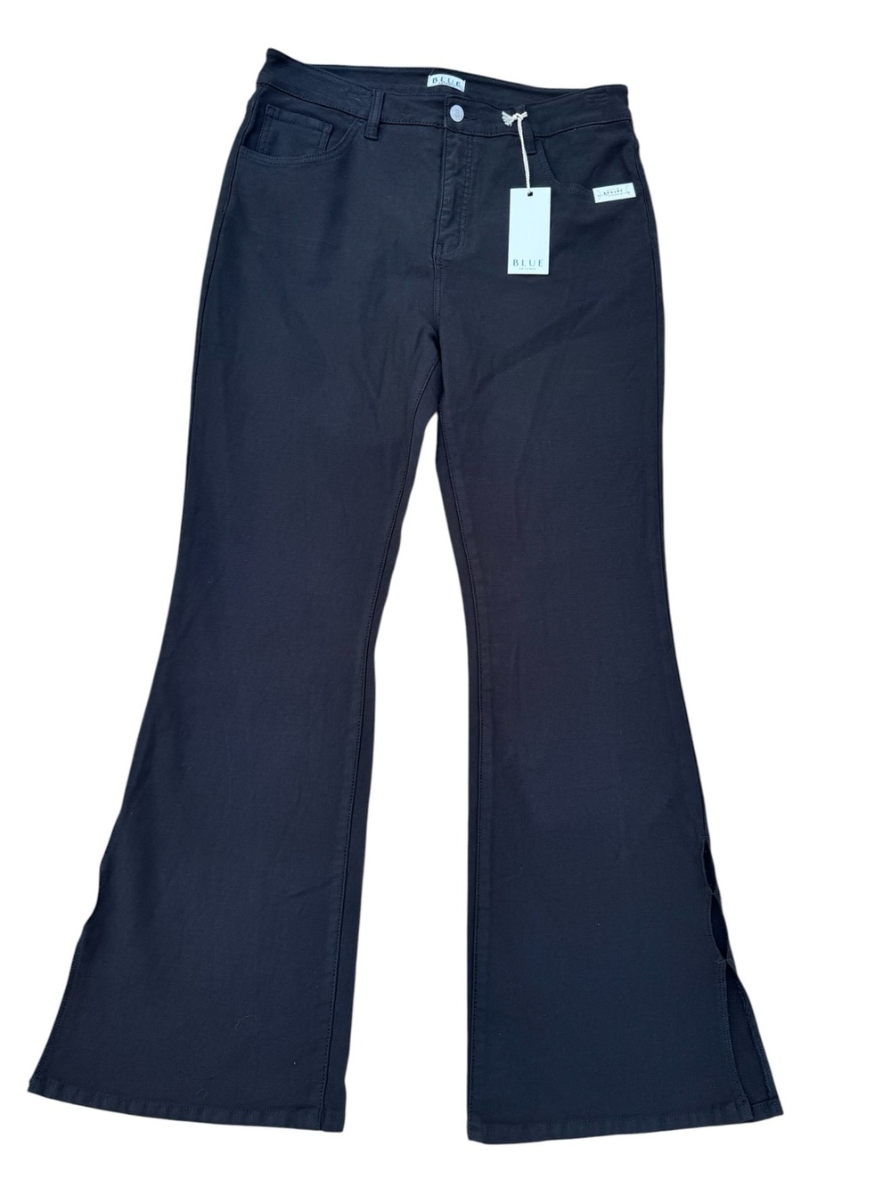 Blue Artemis Hi-Rise Bootcut Jeans Split Raw Hem Black Stretch Denim Size 14